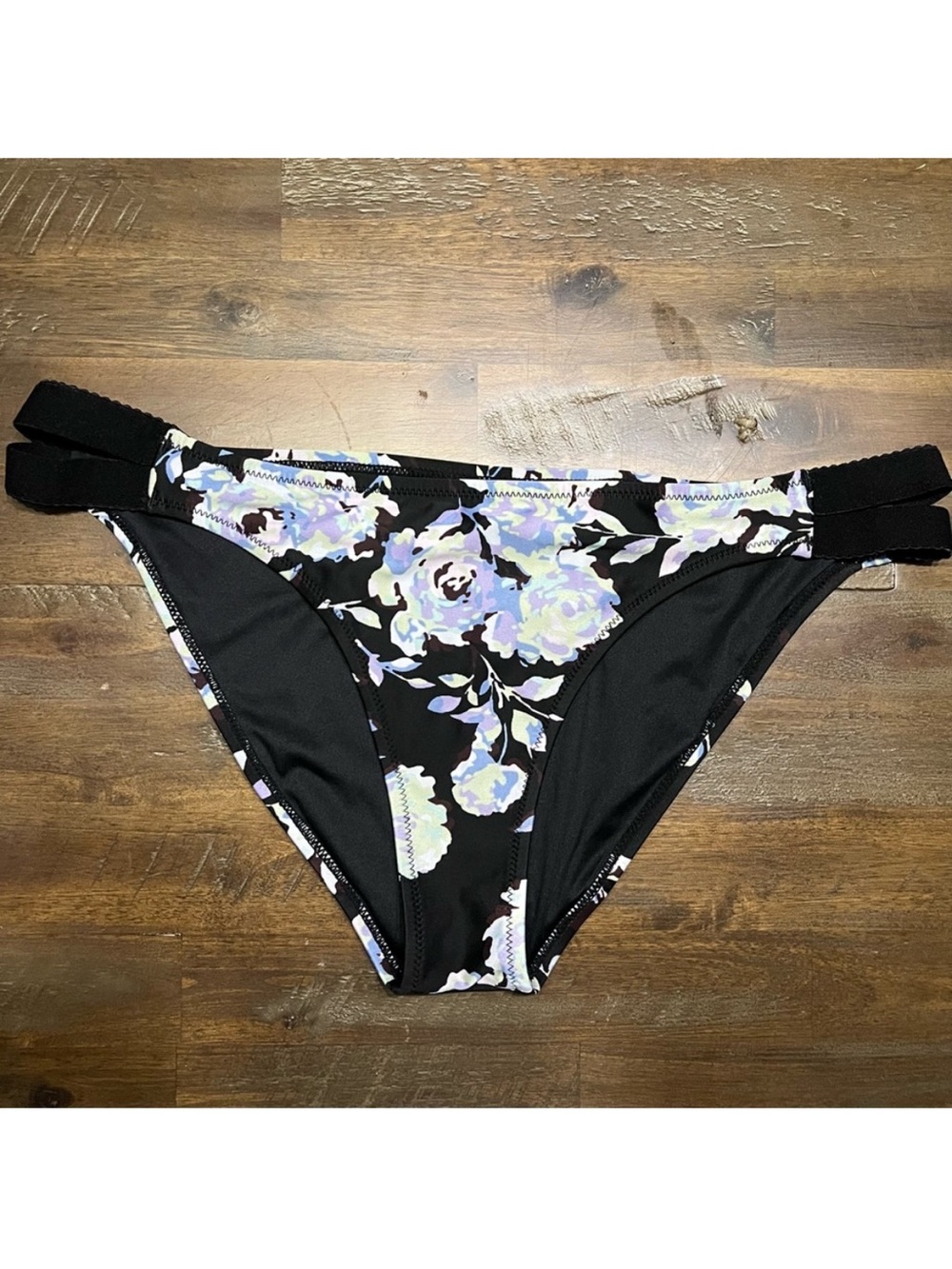 Volcom black with purple floral print bikini bottom